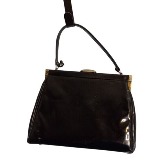 JR Julius Resnick Black Patent Vinyl Handle Bag Kiss-Lock Closure Vintage 1960s - Picture 5 of 7